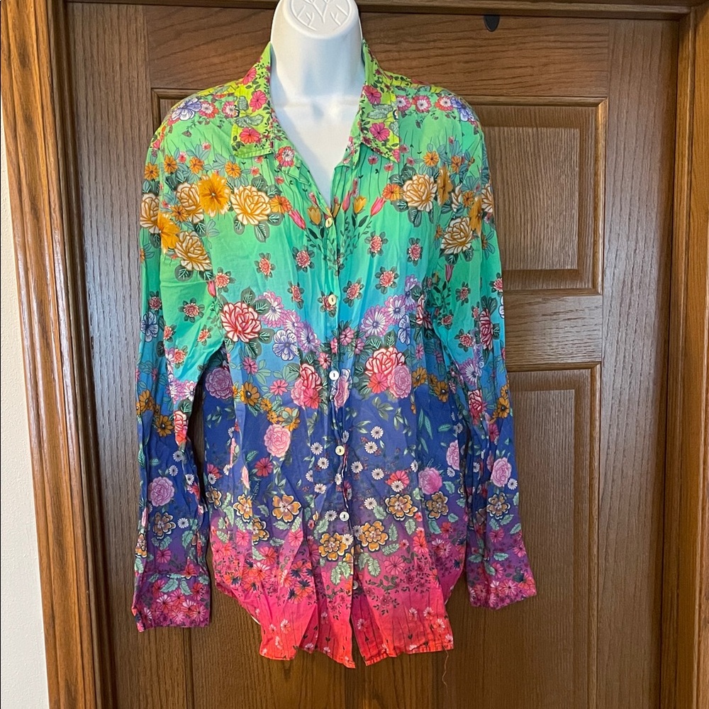 Johnny Was Vibrant Floral Button-Down Shirt